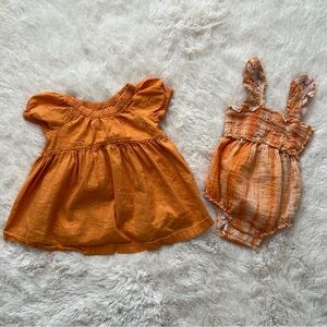 Old Navy Orange Puff Sleeve Eyelet Dress and Cat & Jack Orange Tie Dye Romper